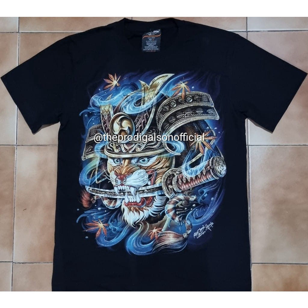 Kaos Rock Chang Import Size XL Harimau Samurai 3D Glow in The Dark