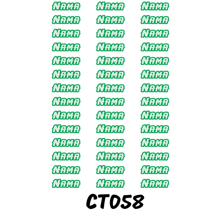 

Sticker Nama Cutting Label Waterproof Tahan Air Text 58 (CT058)