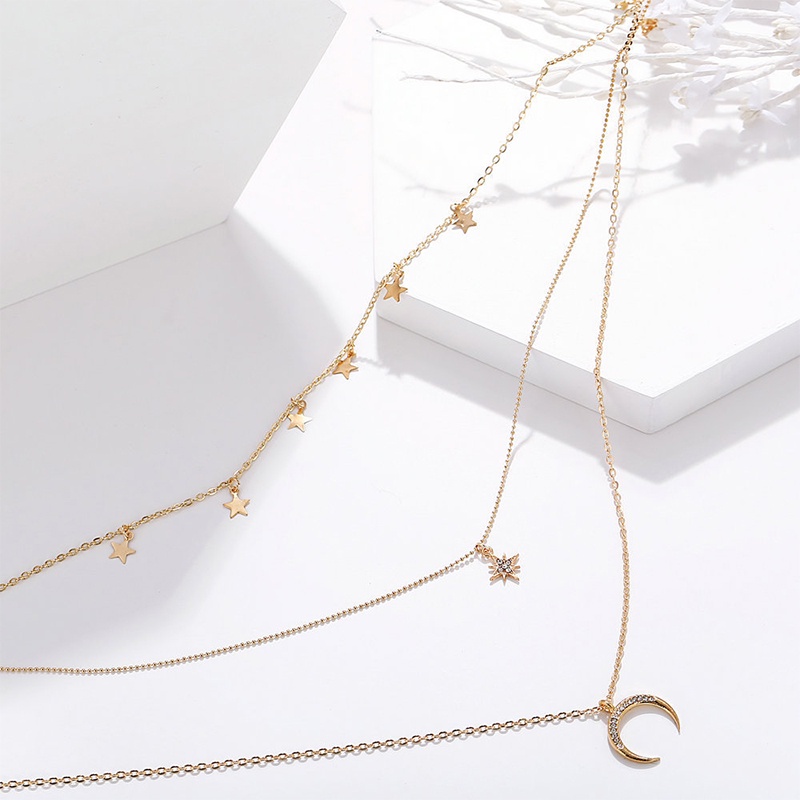 Fashion Kalung Multilayer Kalung Liontin Aksesoris Wanita Bulan Multilayer Kalung Aksesoris AM2