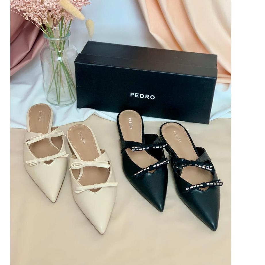 Ready 7A0TV SEPATU WANITA PS080 LEATHER FLAT MULES PREMIUM IMPORT 83 Murah