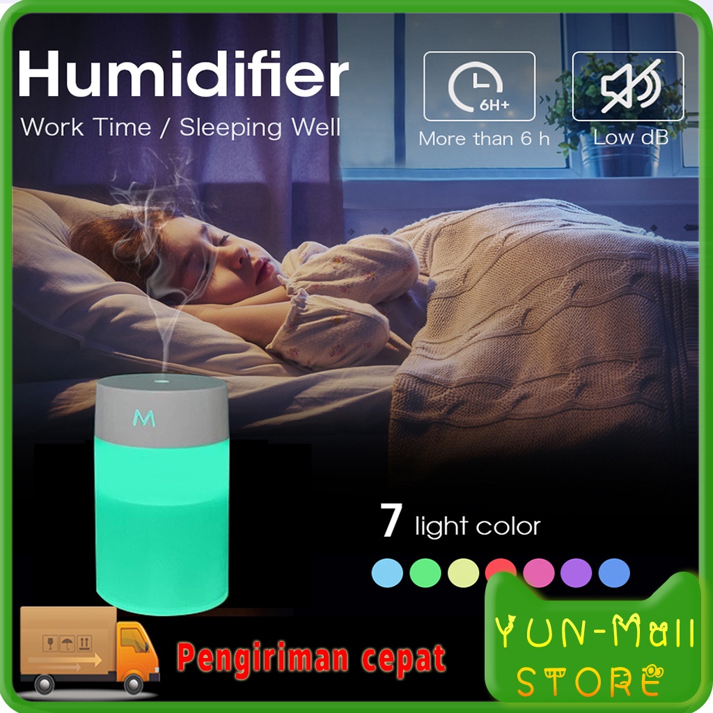 YUN Air  Humidifier Diffuser Portable Pelembab Udara with LED Light Warna/ Purifier Udara Air Aroma Therapy Mini/ Humidifier Purifier Untuk Bayi 260 Ml/ Cool Mist Purifier Mobil/ Water Purifier Aroma Terapi Set  Oil Minyak Esensial Aromaterapi