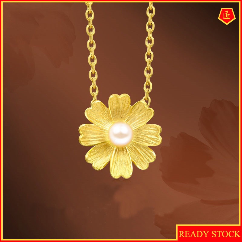 [Ready Stock]Fashion Vintage Flower Pearl Pendant Gold-Plated Necklace