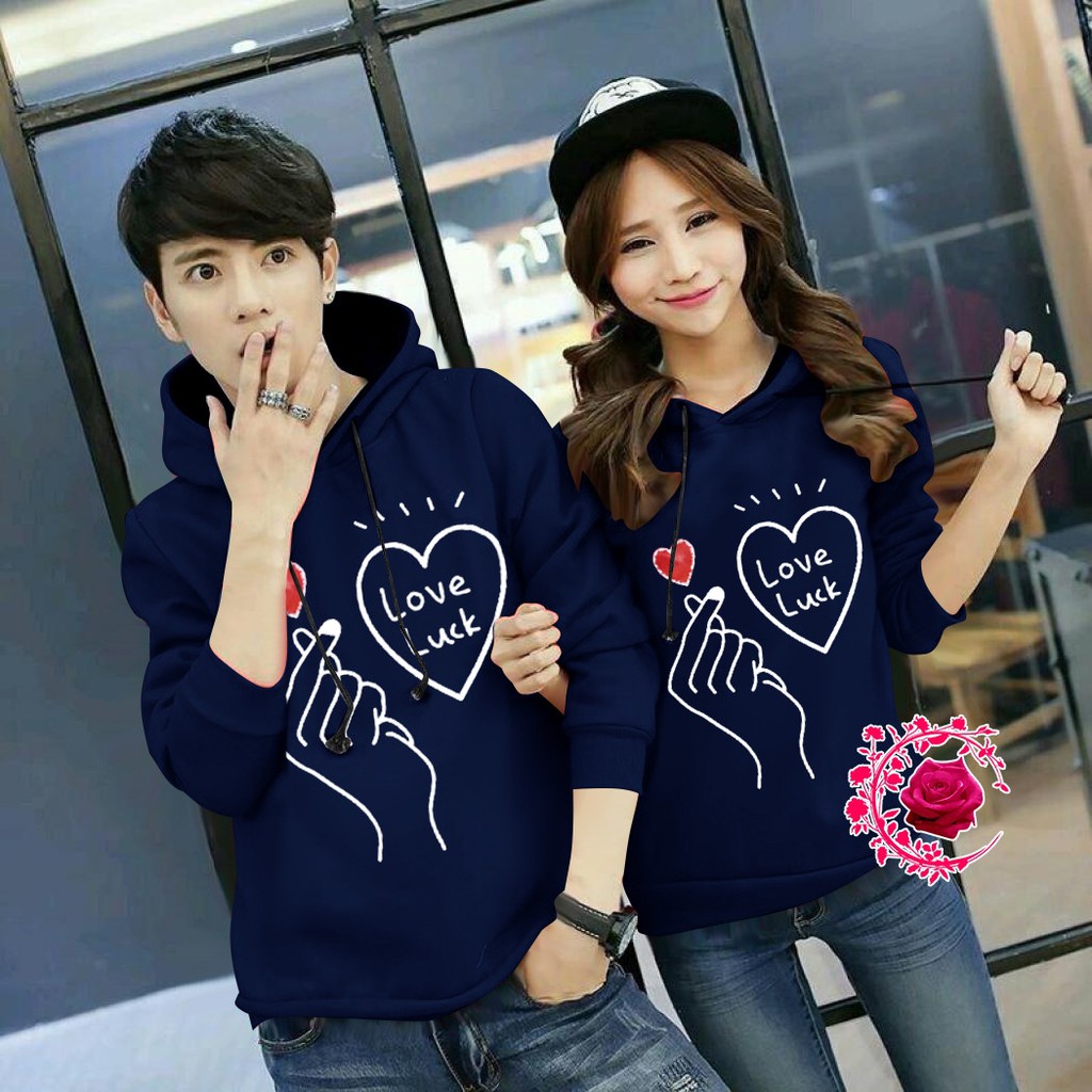 ZRS [COD] + [GRATIS ONGKIR] Sweater Hoodie Couple Love Luck / Sweater Couple Pasangan / Baju Couple