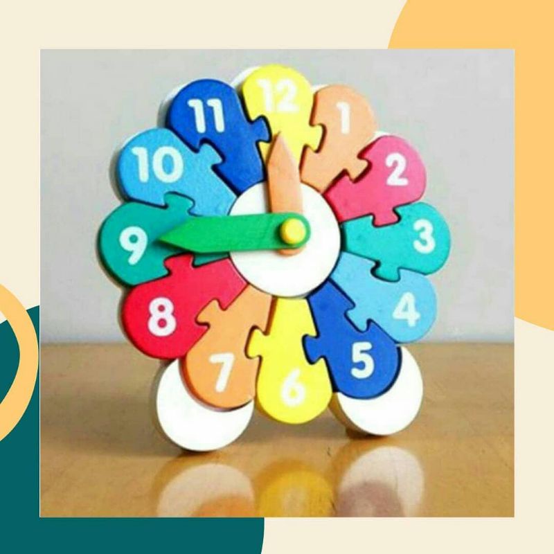 Mainan Kayu Edukasi anak jam puzzle bunga