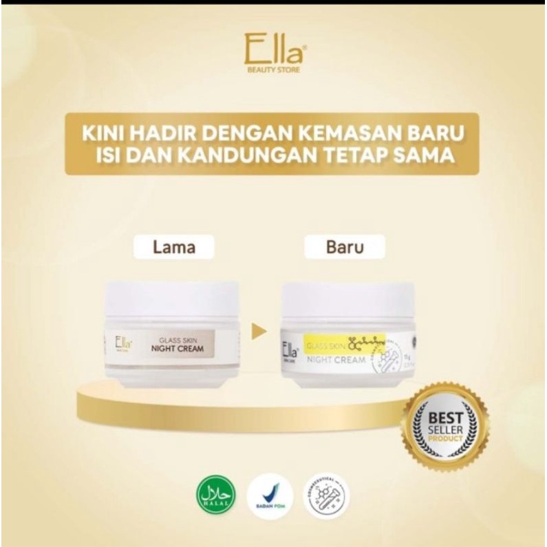 KRIM MALAM GLASS SKIN KULIT BERMINYAK BERJERAWAT ELLA SKINCARE