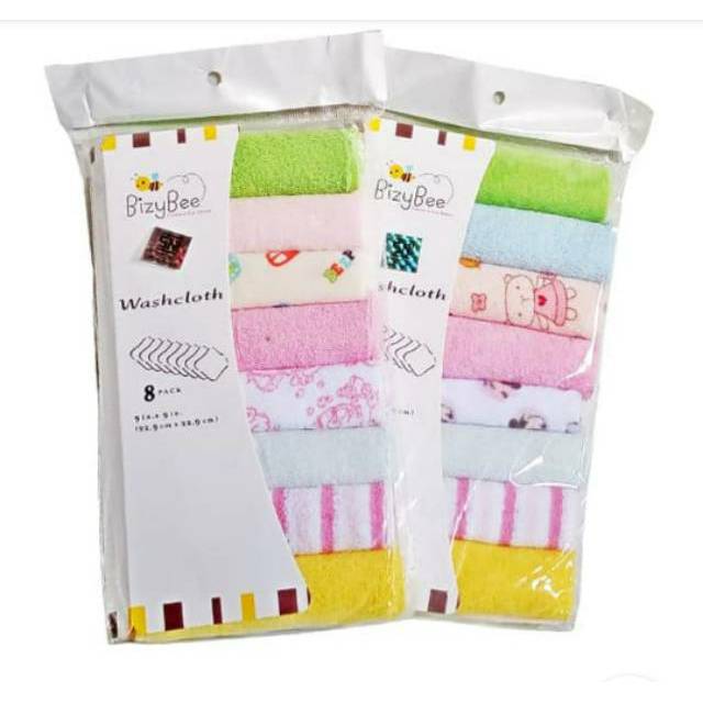 8 Pcs BizyBee Washcloth / Saputangan Handuk Bayi BizyBee