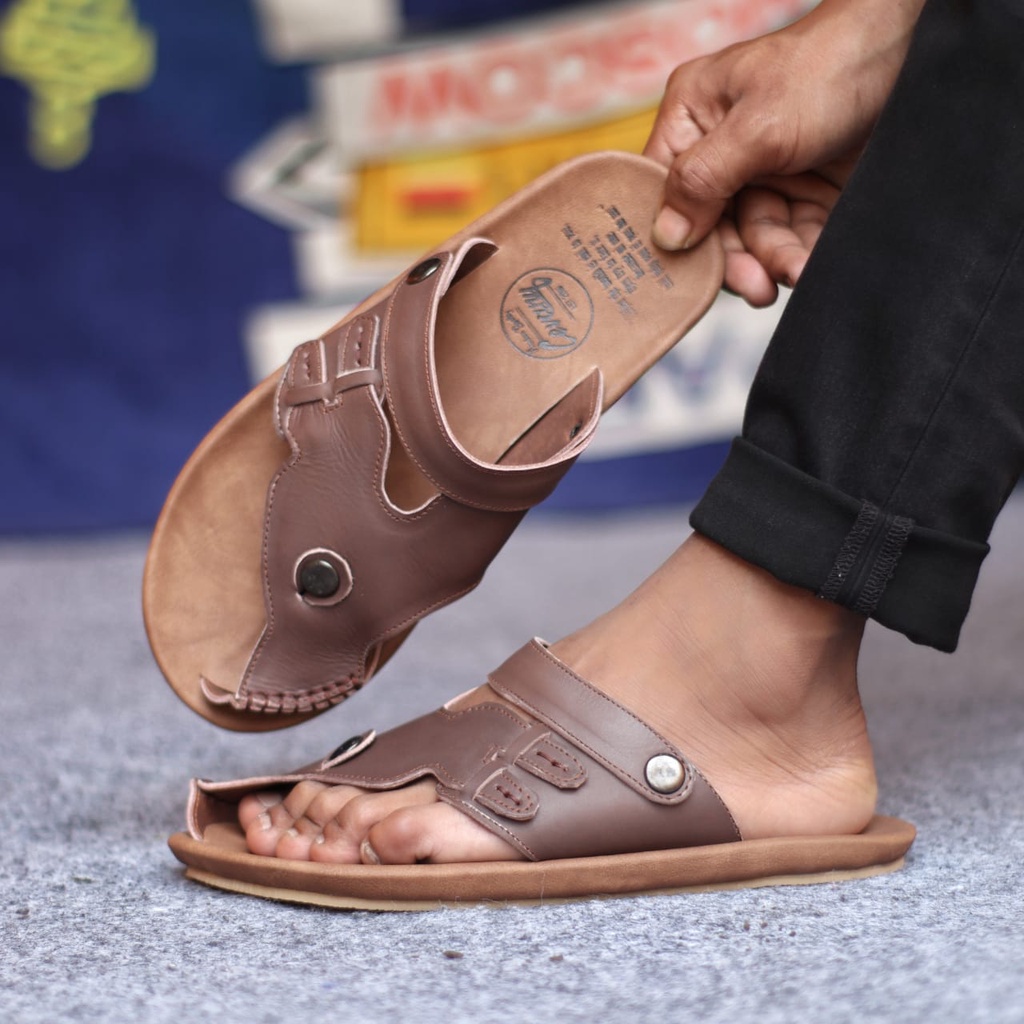 MOLK|Sandal Kulit Pria Original CasUAL Pria Trendy Traveling Cowok Hitam Murah