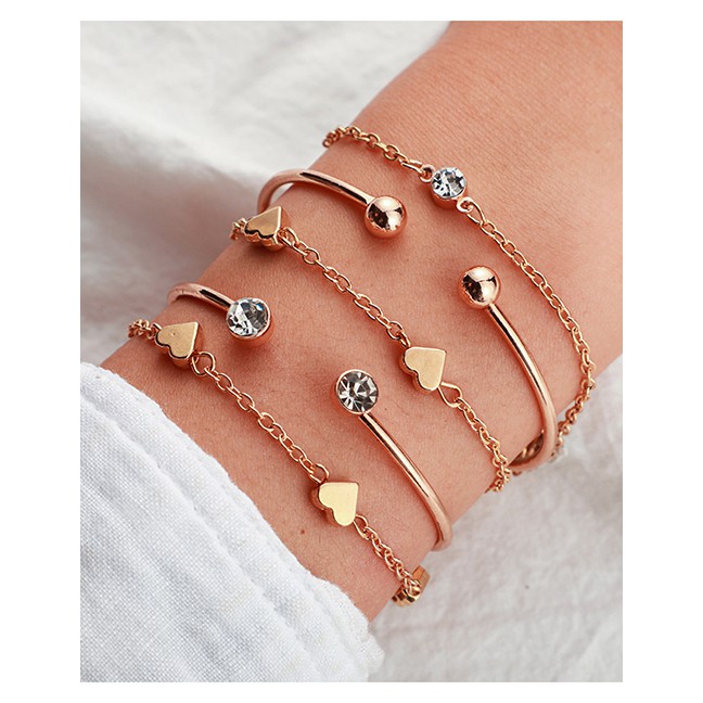 LRC Gelang Fashion Golden 5-piece Love Bracelet With Diamonds D61352