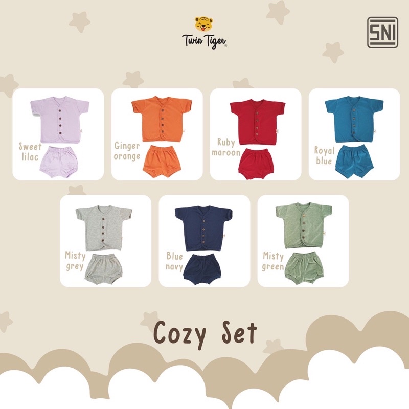 Twin Tiger Setelan Cozy Set Button 0-2 Tahun/setelan baby