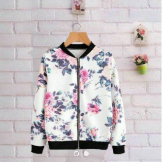 FASHION WANITA JAKET BOMBER CHARLOTTE BUNGA ZIPPER FLOW
