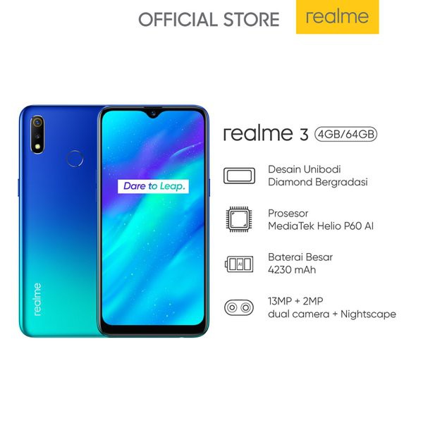 Realme 3 RAM 4GB Internal 64GB (4/64) Garansi Resmi By Oppo Real Me Bkn Pro
