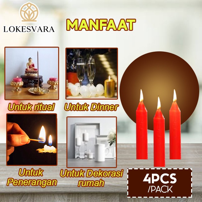 Lilin Sembahyang Parafin Sukhavati 4pcs/pack 25cm Merah