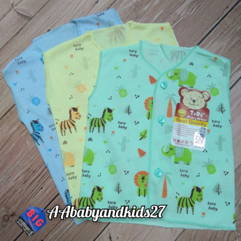 Tara 3PC Baju Bayi Lengan Kutung Dasar Warna Ukuran Newborn 0-4Bulan Lembut dan SNI