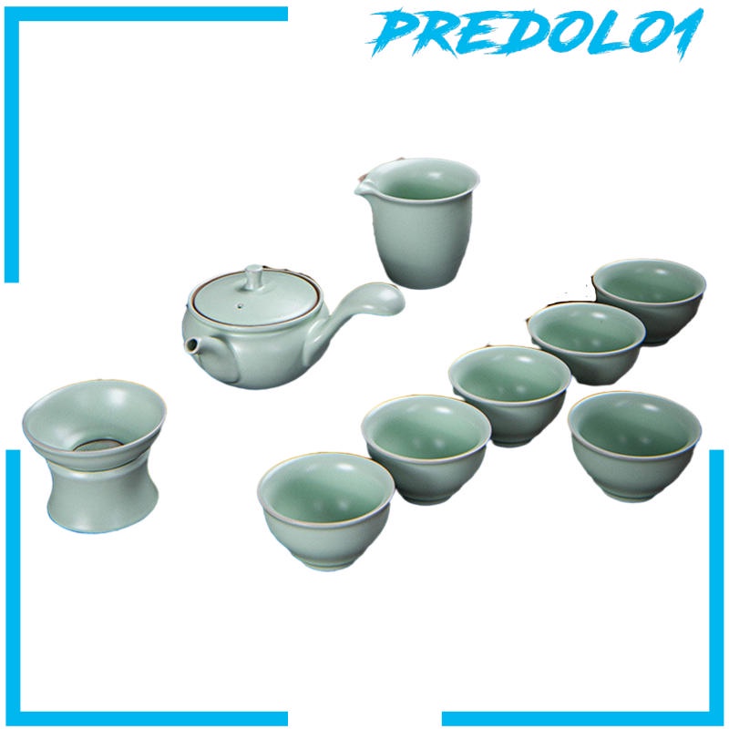 (Predolo1) Set Teko Teh Kungfu Cina Bahan Keramik Dengan Gagang Samping + 6 Cangkir