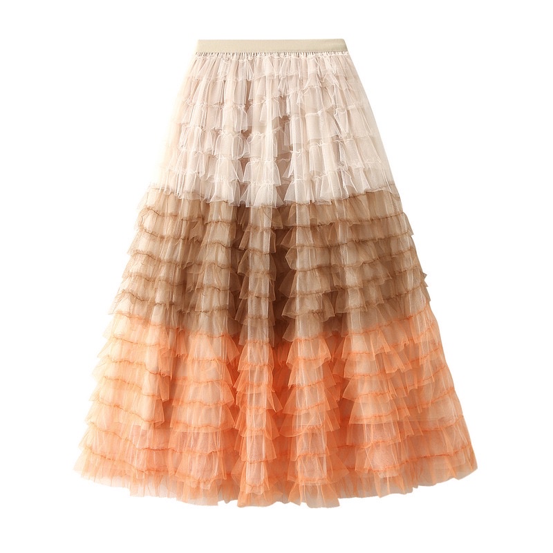 Maxi Gradient Mesh Cake Tutu Skirt Import Premium ( Rok Tutu Panjang Susun Kue Gradasi )