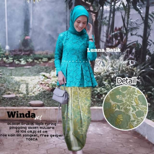 winda set  tosca • atasan brokat plus rok kain lilit Girls Muslim Casual