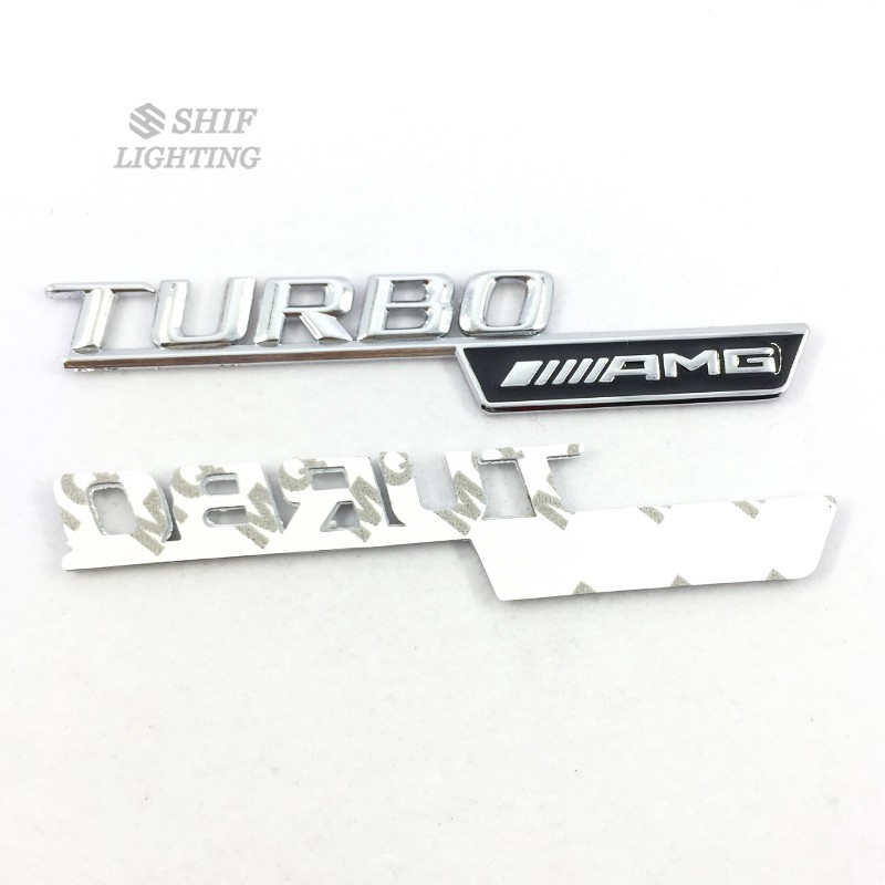 2Pcs Stiker Emblem Logo AMG Turbo Metal untuk Mobil Mercedes