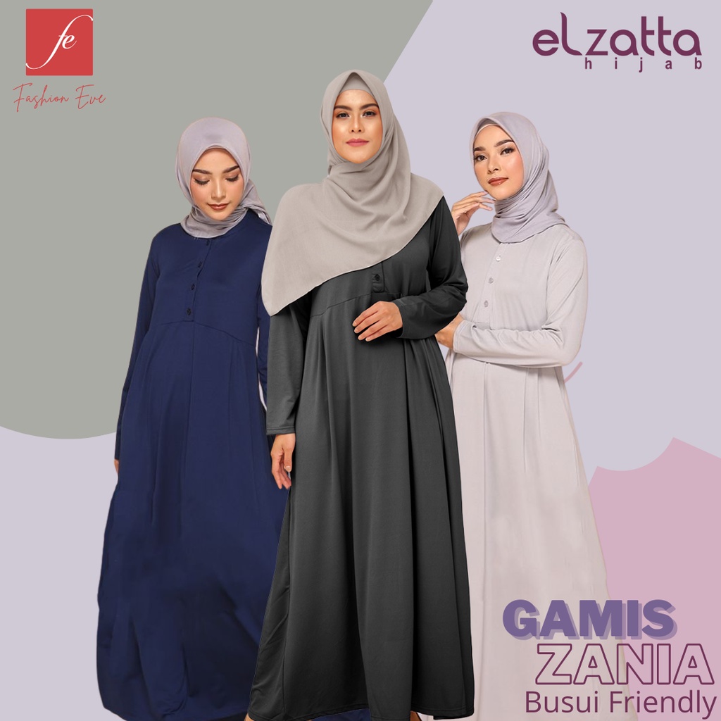 ELZATTA GAMIS DRESS WANITA  MUSLIM BUSUI POLOS TERBARU GAMIS ZANIA ELZATTA