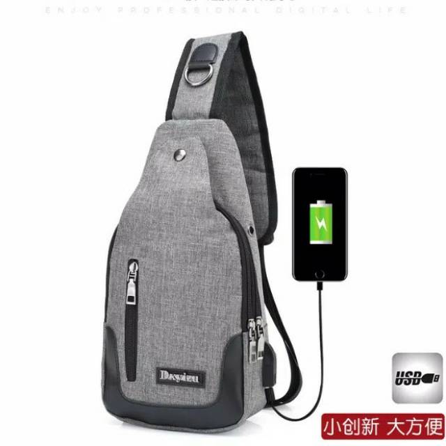 Tas Selempang dada Kanvas Import USB Tas Pria Tas Wanita