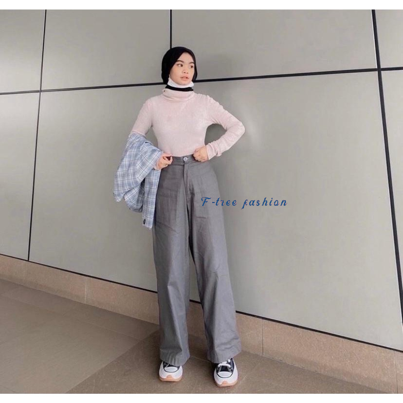 {F TREE}kulot higwaist celana anti kusut-loose pants trousers wanita-celana model korea