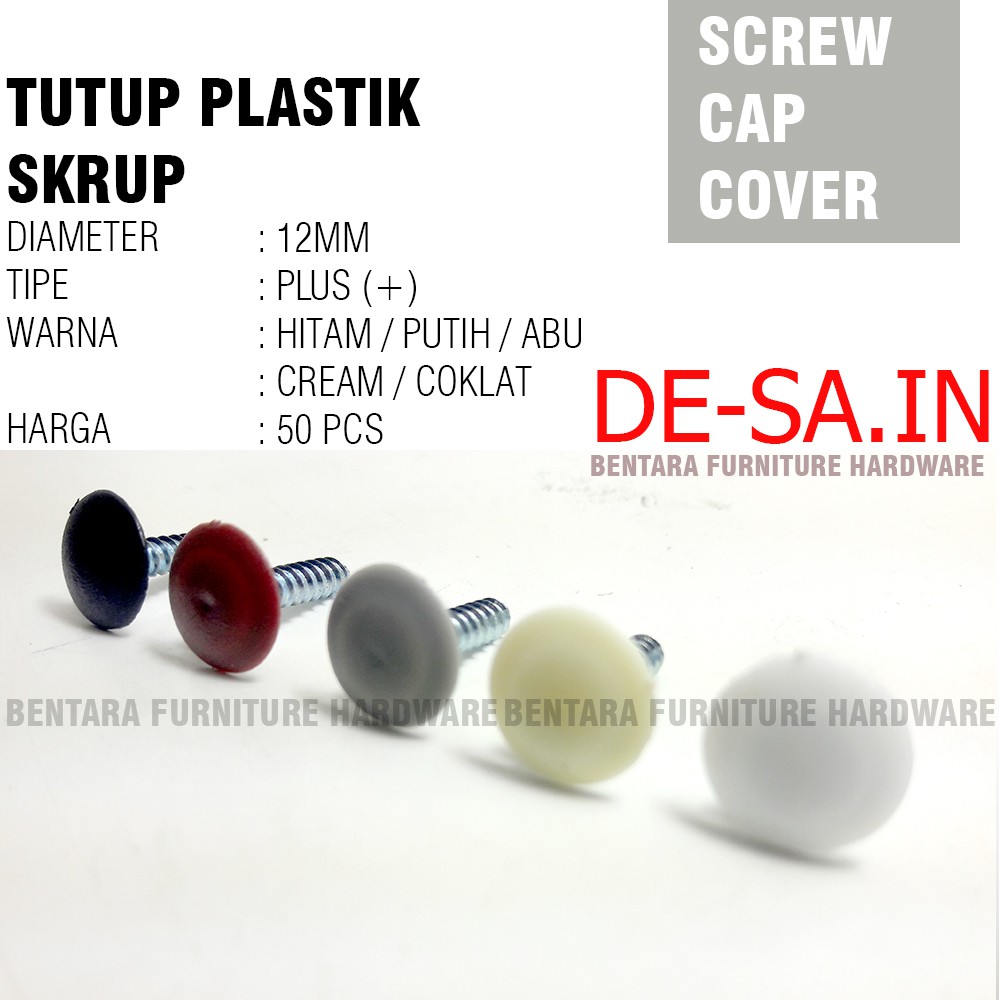 50 X Tutup Skrup Plastik Model Plus - Dop Screw Cap Cover Plastik Sekrup Tapping Flat Head