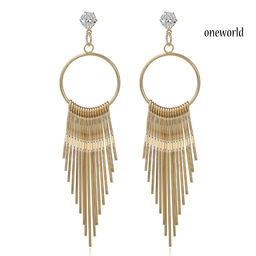 OW@ Fashion Women Zircon Tassel Anti Allergy Metal Long Earrings Statement Jewelry