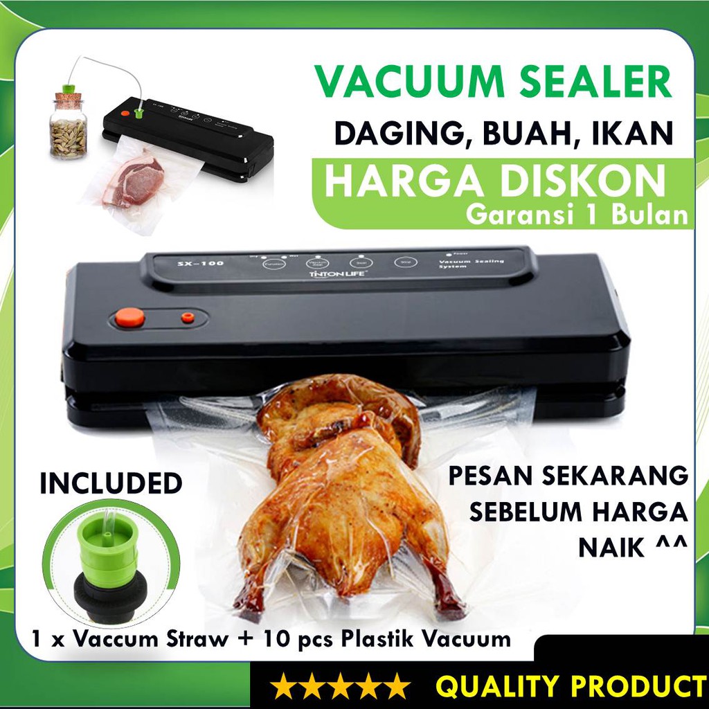 Vacuum Sealer Press Plastik Vakum Makanan Mesin Vacum Daging Ikan Buah