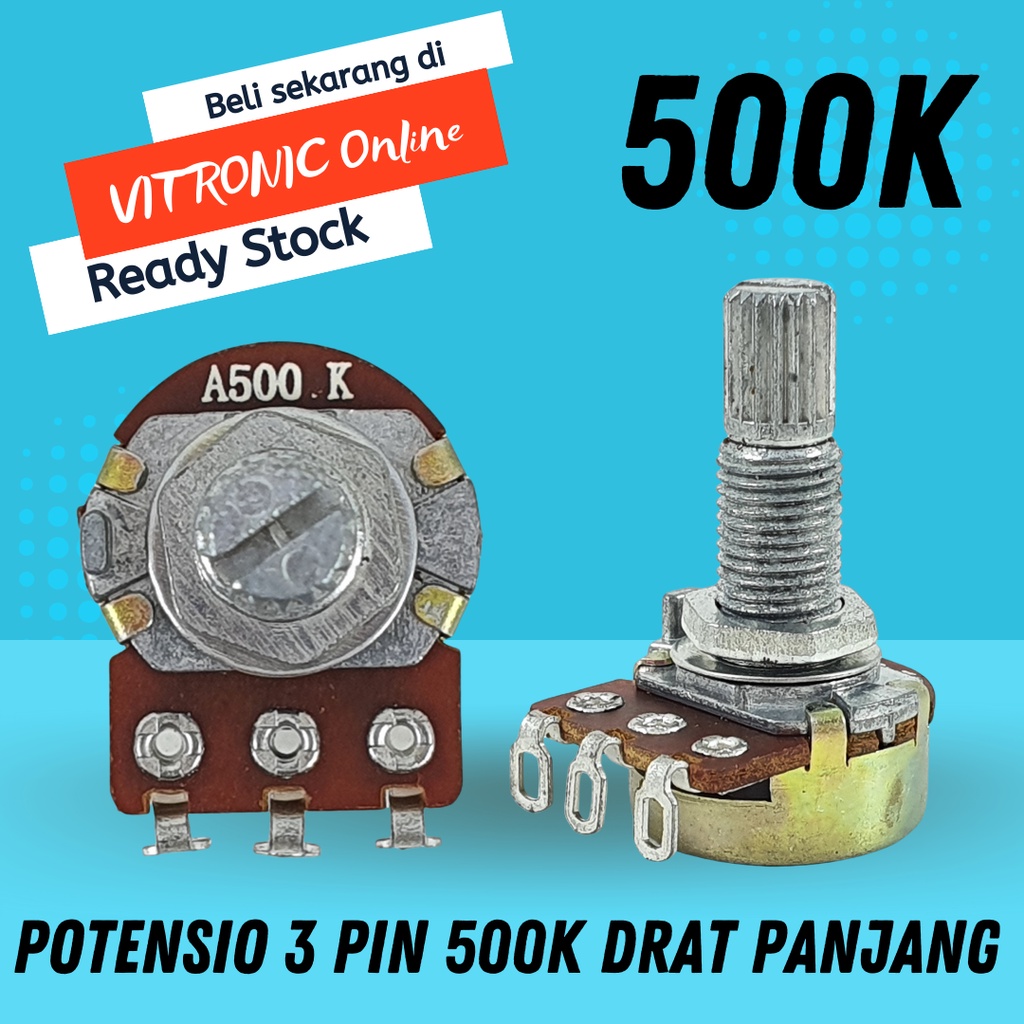 Potensio Gitar 3 pin 500k Drat Panjang Mono Kaki 3 Tekuk 504