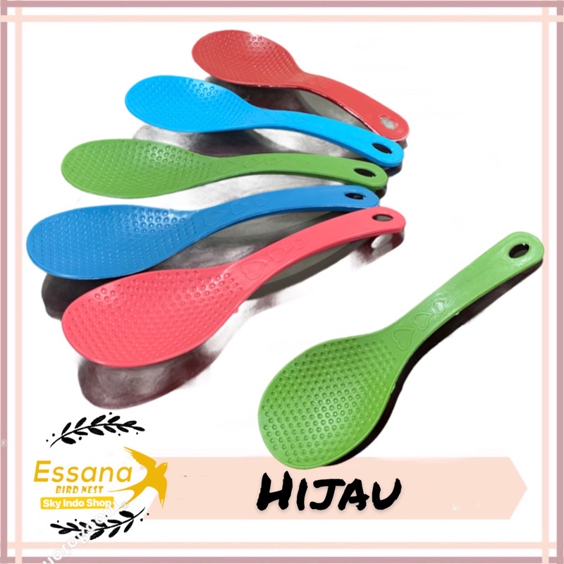 Gelas Minum Plastik _Piring Makan Bulat Plastik _Mangkok Makan Bulat Bakso Plastik_Sendok Makan Plastik_Terlaris Termurah Berkualitas ( 1pcs ) claris-Centong nasi hijau