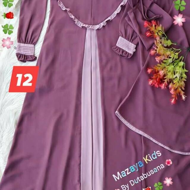Set gamis anak perempuan syar'i jilbab  khimar bolong panjang mazaya kids