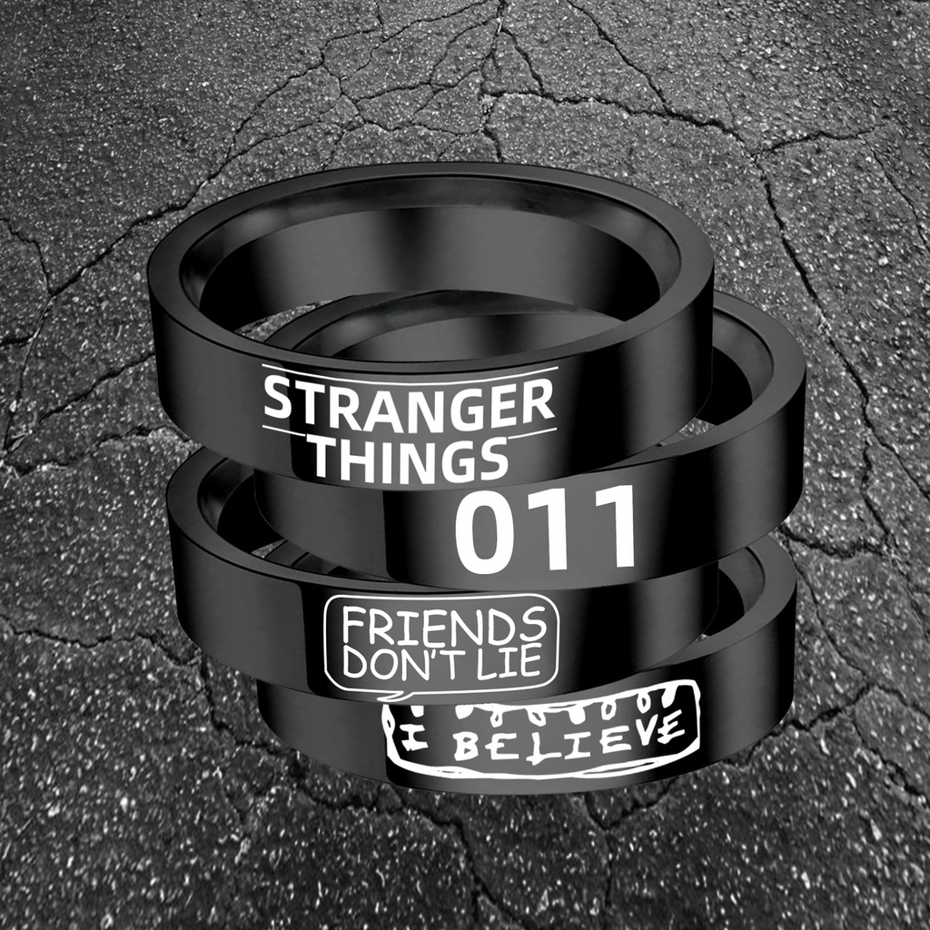 Cincin Bahan Stainless Steel Desain Stranger Things Rings Eddie Munson Eleven 011 Friends Don 't Lie I Believe