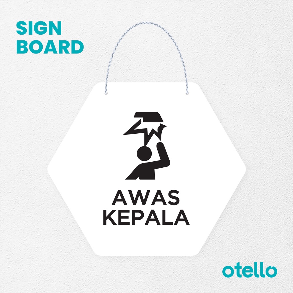 Otello Sign Awas Kepala Signage Board Acrylic Papan Gantung Label Akrilik Rantai Petunjuk Toko Modern Minimalist Kafe Restoran Kantor Gedung Cafe