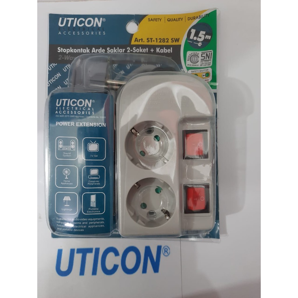 STOP KONTAK 2 LUBANG + SAKLAR TERSENDIRI KABEL 1.5M UTICON ST-1282 SW