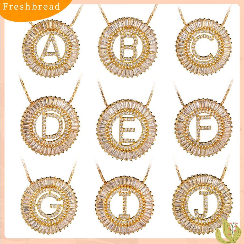 [TERLARIS]Women Circle Hollow Out Cubic Zirconia Letter Pendant Necklace Jewelry Gift
