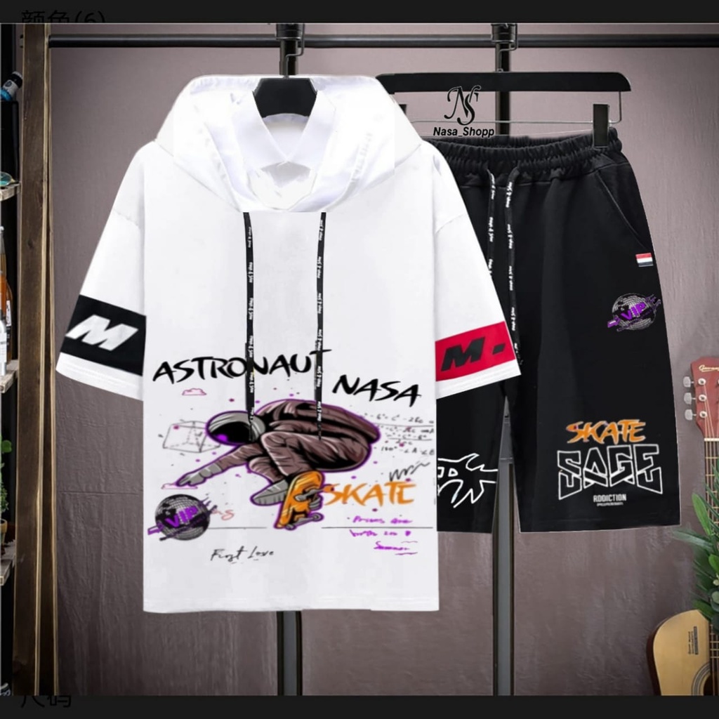 Stelan 1Paket Pria/Wanita 1Set Distro Baju Hoodie+Celana Pendek SKATE