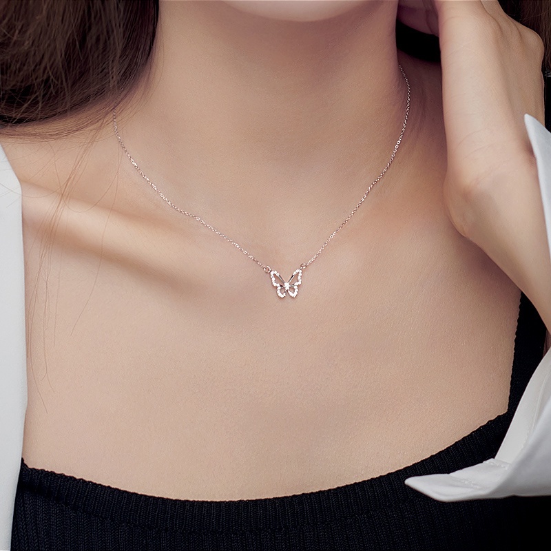 We Flower Korean Hollow Crystal Butterfly Choker Short Chain Necklace for Women