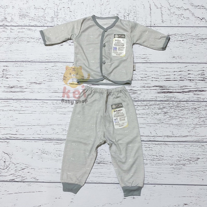 Fluffy Baju Bayi Newborn Set Panjang Bis Abu - Baju Bayi Newborn Set - Baju Tidur Bayi Laki Laki Perempuan