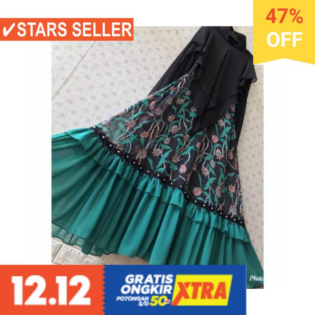 BAJU MUSLIM TERKINI TERBARU WANITA MURAH CEWE ASLI / CERUTY PRINT SYAR I