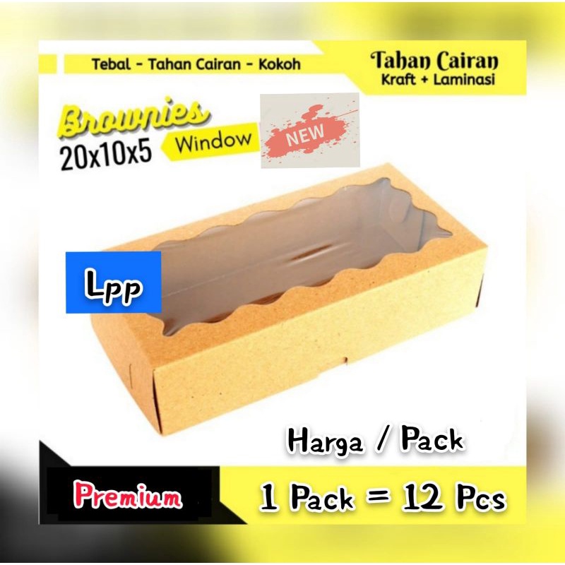 [ 12 Pcs ] BOX BROWNIES KRAFT JENDELA + LAMINASI UK 20x10x5cm.