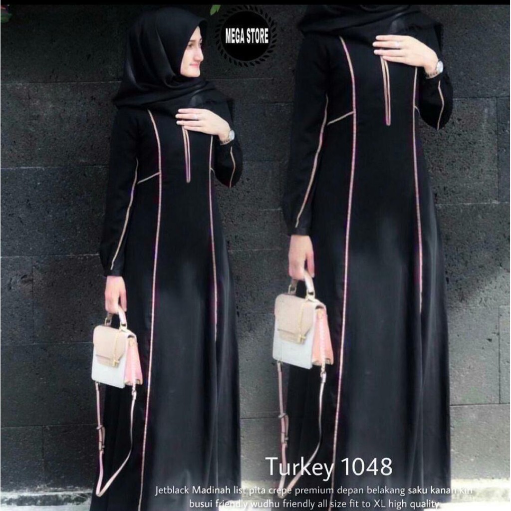 Abaya gamis Arab hitam Dubai Turkey 1048 No pasmina