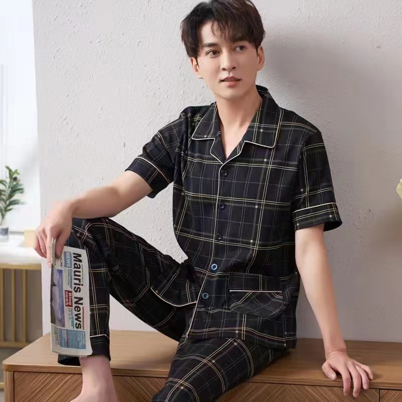 Cp piyama cowok dewasa corak kotak/Piyama Baju Tidur Pria Dewasa Import/setelan piyama lengan pendek-CP. KRAH NAVYEL KTK