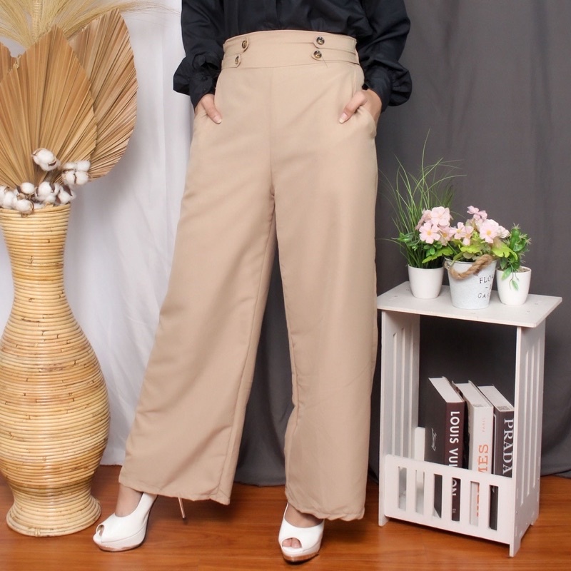 RD Fashion - Celana Kulot Highwaist - Linen Cullote Double Button -