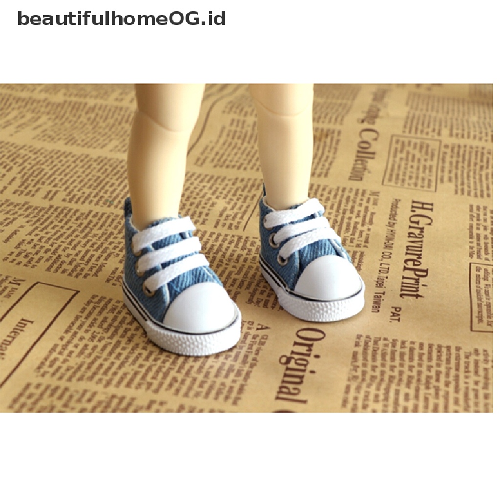 Mainan Sepatu Denim Kanvas Ukuran 5cm Untuk Boneka Rusia Bjd 1 / 6 Mainan Sepatu Sneakers Denim Kanvas Mini 5cm Untuk Aksesoris Boneka BJD