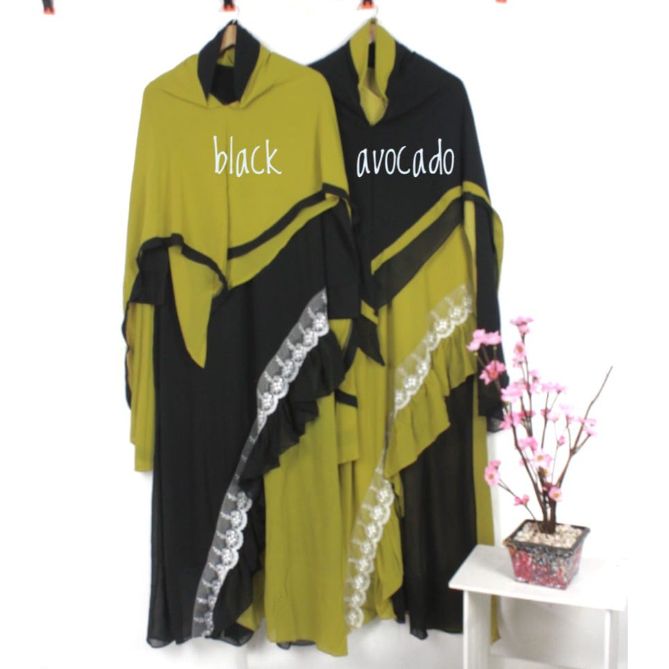 Gamis set babydoll CERUTY SYARI SET KHIMAR ALEXA renda wanita muslim baju busana gaun tile brukat