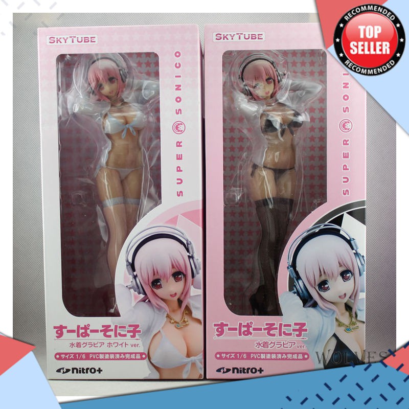 Action Figure Terlaris Anime Gambar 25 Cm Super Sonico Hitam Atau Putih Bikini Stocking Kaos Cast Of