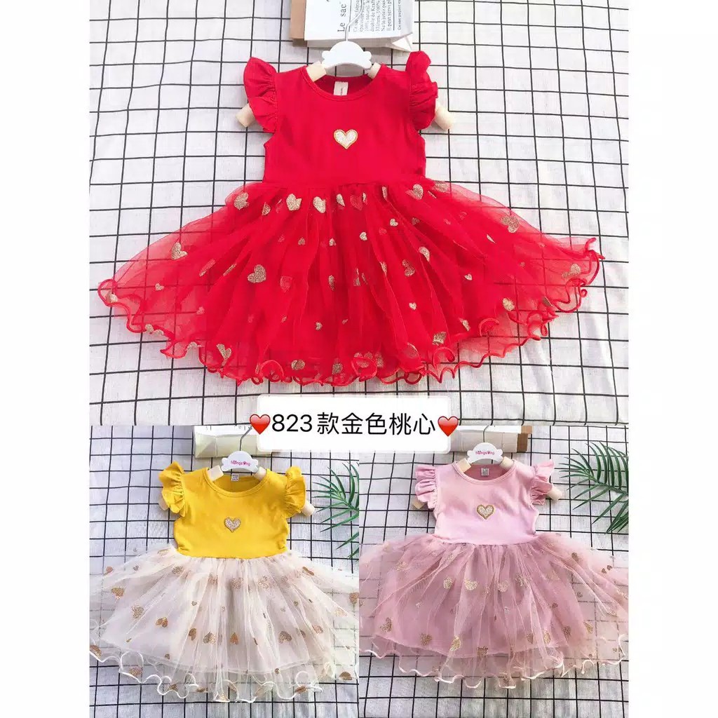 gos  DRESS IMPORT MORE HEARTS 823 EBV Baju Dress Anak Perempuan Import