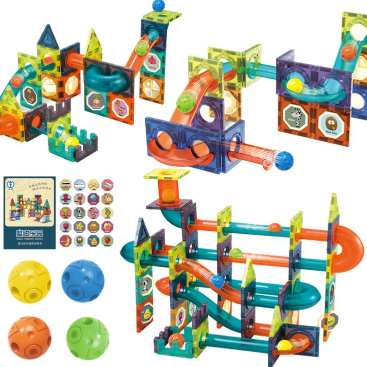 J3 - Mainan Marble Run Magnetic Tiles Ball Run block magnet lampu