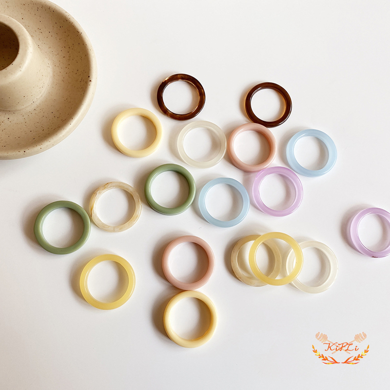 （kifli）Crystal Resin Cincin Set,Candy Colors Acrylic,Vintage Finger Akrilik Rings,Jewelry Aksesoris Perhiasan
