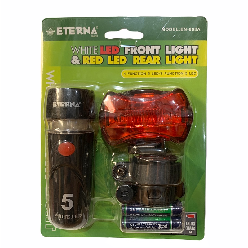 Eterna EN-808A Lampu Sepeda Set Depan + Belakang White LED Front Light & Red LED Rear Light