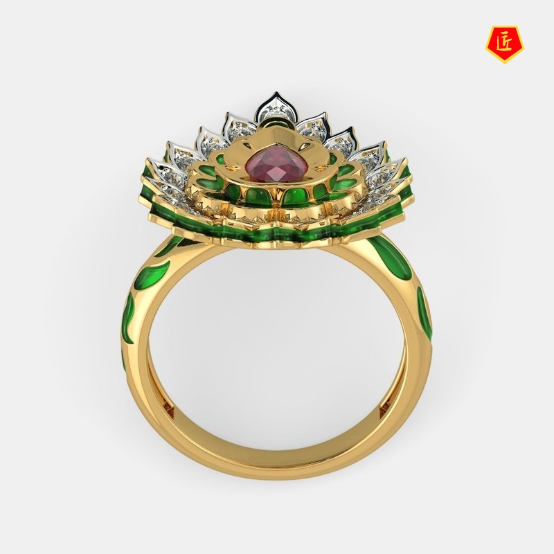 [Ready Stock]14K Gold Hot Flame Drop-Shaped Diamond-Studded Ring Luxury